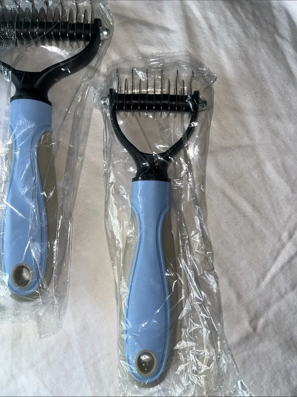 Pet Detangling Comb — Large and Small With Light Blue Handles